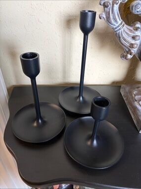 IKEA Black Metal Taper Candle Holders - Set of 3